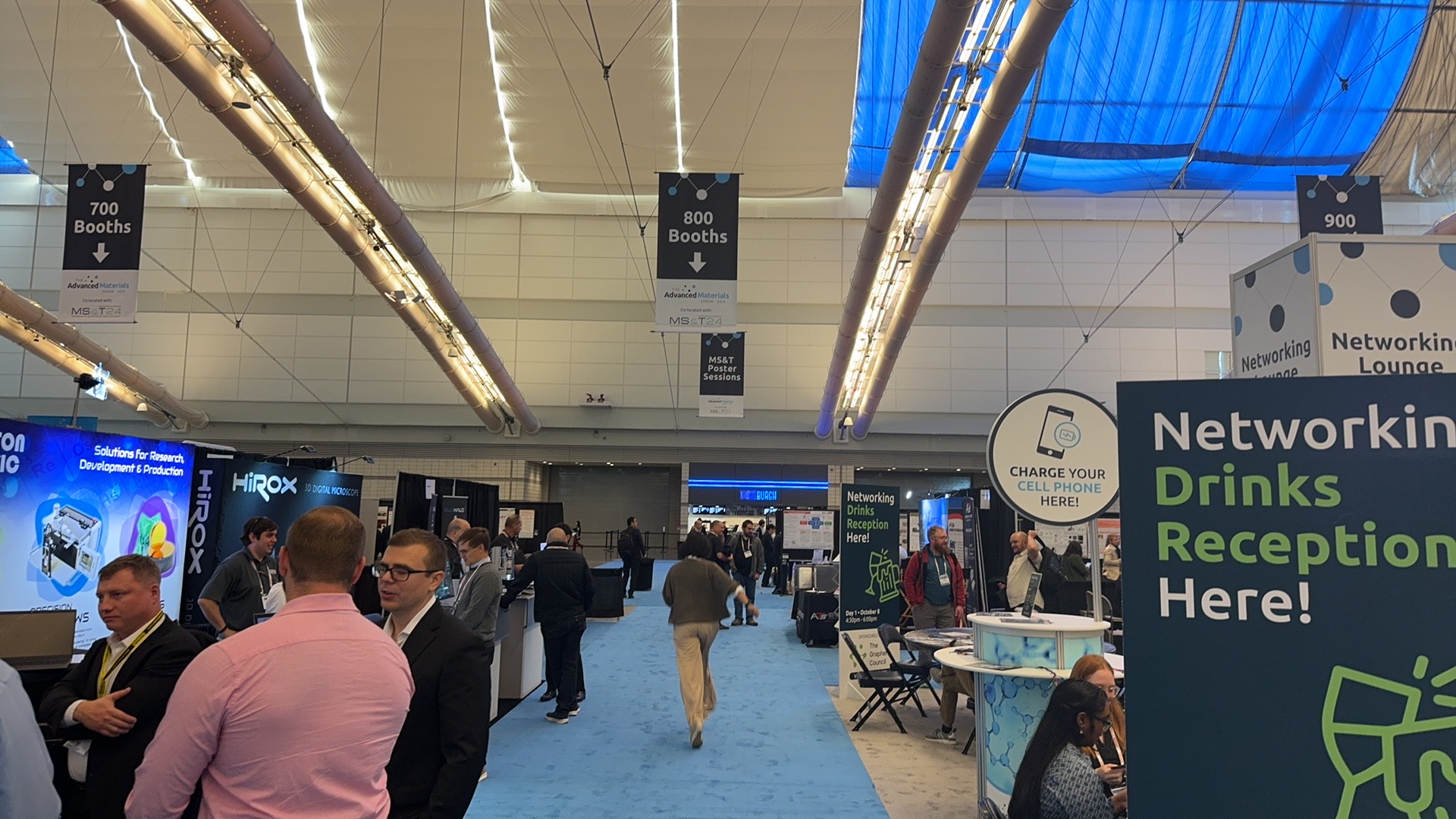 Exhibition booths and aisles at the Advanced Materials Show
